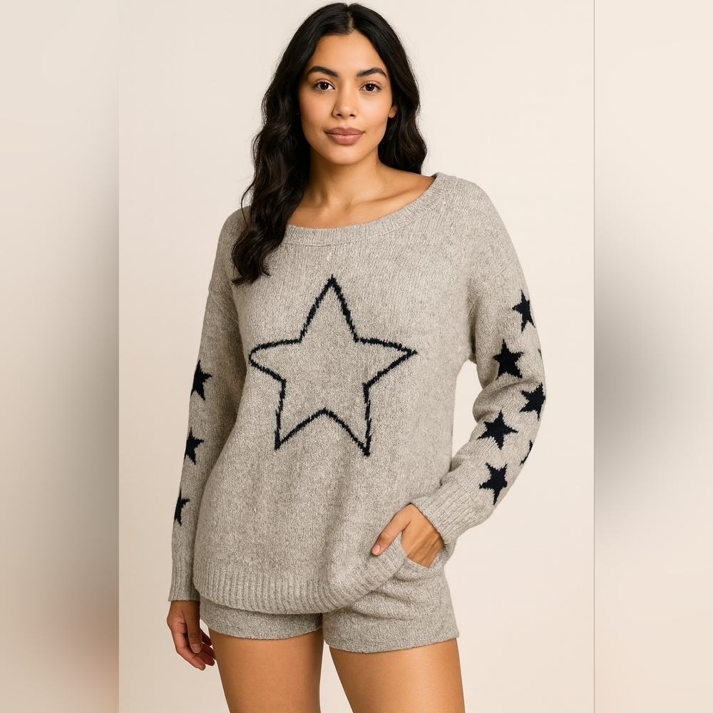 Maddison Star Print Knit Sweater XL Cozy Oversized Soft Casual ⭐